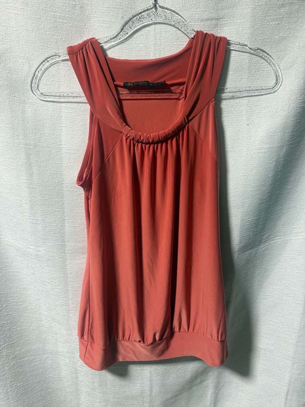 Outback Red Sleeveless Pleated Neck Bubble Hem Tank Top